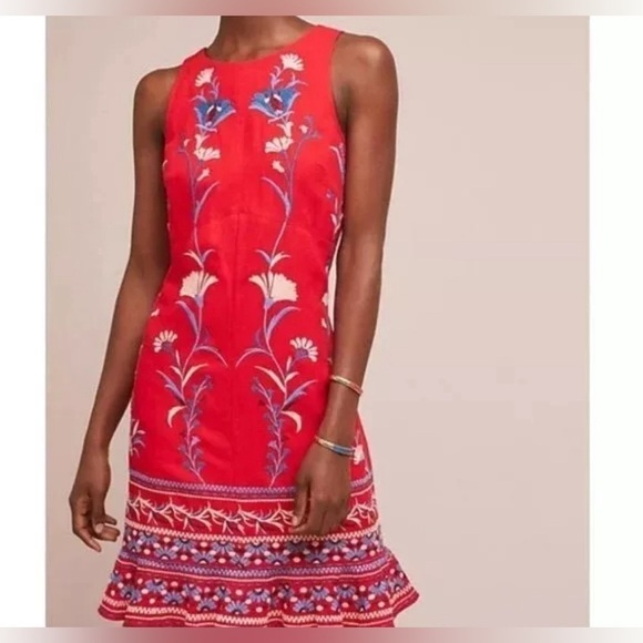 Anthro Akemi and Kim Lila Embroidered Linen Dress - Picture 1 of 10